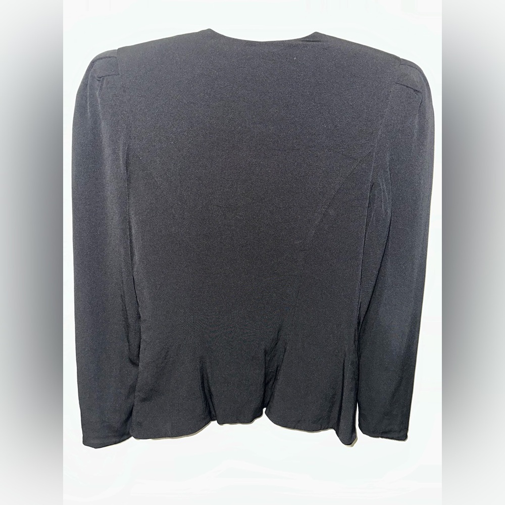 Black Blouse with Gold Embroidered V-Neck - Picture 2 of 8